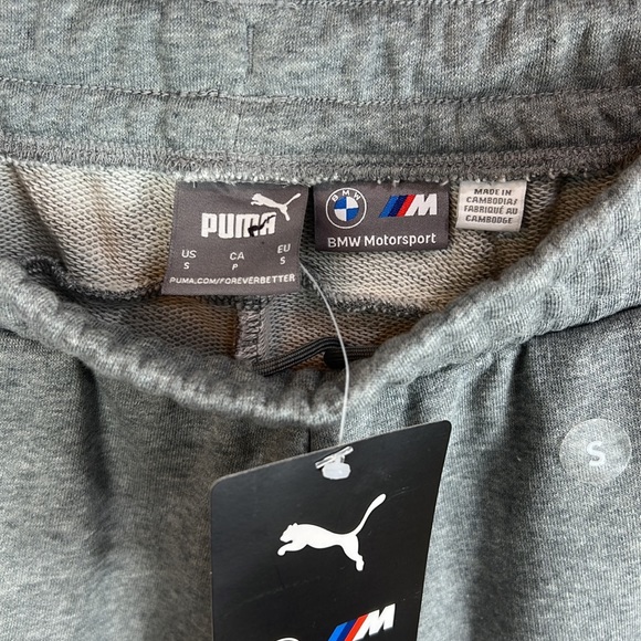 Mens Puma Small Cotton Athletic Shorts Gray pull on bmw Motorsport car logo - Picture 2 of 3
